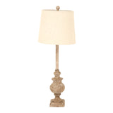 Beige Linen Shade Table Lamp With Candlestick Wooden Base - Chiaro