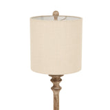Beige Linen Shade Table Lamp With Candlestick Wooden Base - Pallido
