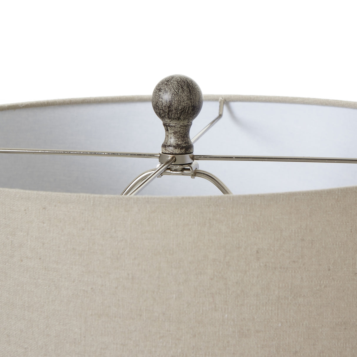 Beige Linen Shade Table Lamp With Carved Textured Wooden Base - Ochre
