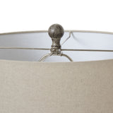 Beige Linen Shade Table Lamp With Carved Textured Wooden Base - Ochre