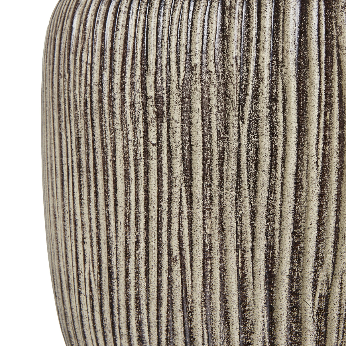 Beige Linen Shade Table Lamp With Carved Textured Wooden Base - Ochre