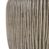 Beige Linen Shade Table Lamp With Carved Textured Wooden Base - Ochre