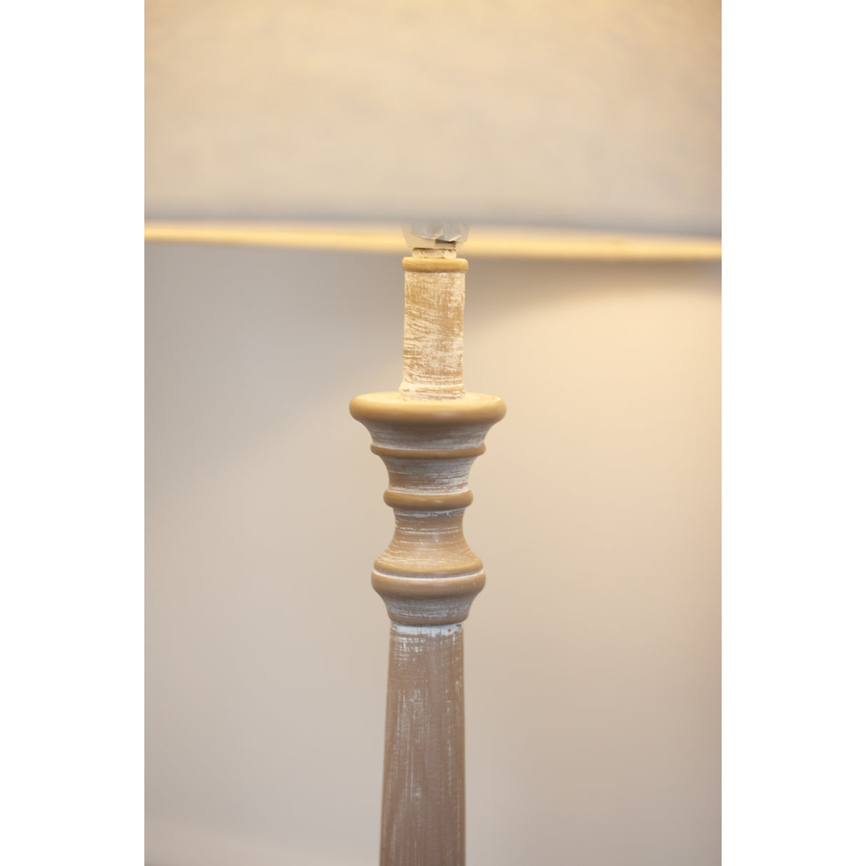 Beige Linen Shade Table Lamp With Grey Washed Wooden Base - Leptis