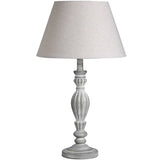 Beige Linen Shade Table Lamp With Neutral Grey Washed Wooden Base - Aegina