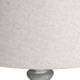 Beige Linen Shade Table Lamp With Neutral Grey Washed Wooden Base - Aegina