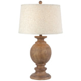 Beige Linen Shade Table Lamp With Oak Wooden Base - Clarion