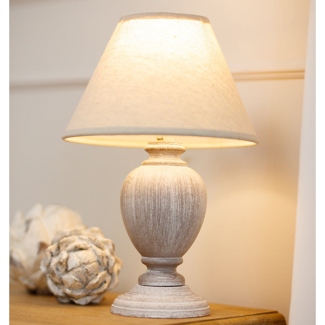 Beige Linen Shade Table Lamp With Pewter Wooden Base - Otem