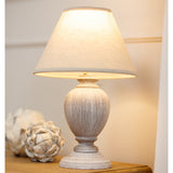 Beige Linen Shade Table Lamp With Pewter Wooden Base - Otem