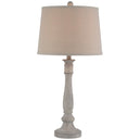 Beige Linen Shade Table Lamp With Textured Wooden Base - Stella
