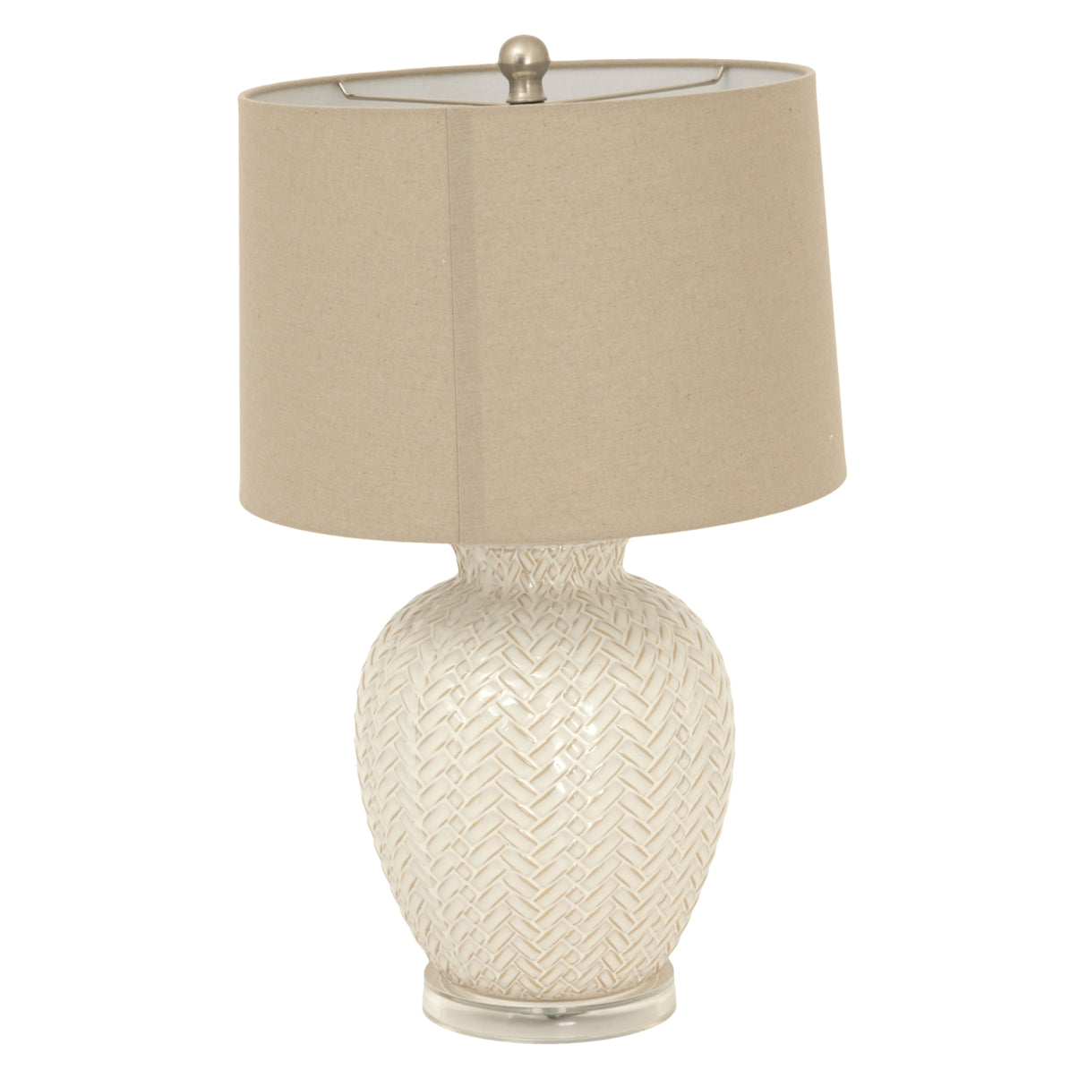Beige Linen Shade Table Lamp With Weave Ceramic Base - Twill