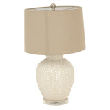 Beige Linen Shade Table Lamp With Weave Ceramic Base - Twill