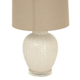 Beige Linen Shade Table Lamp With Weave Ceramic Base - Twill