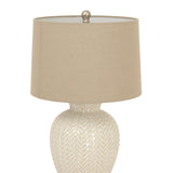Beige Linen Shade Table Lamp With Weave Ceramic Base - Twill