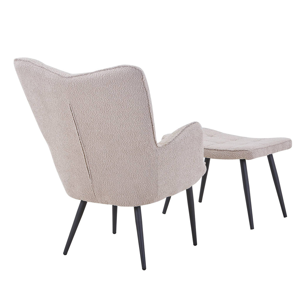 Boucle Fabric Armchair With Footstool - Paris