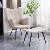 Boucle Fabric Armchair With Footstool - Paris