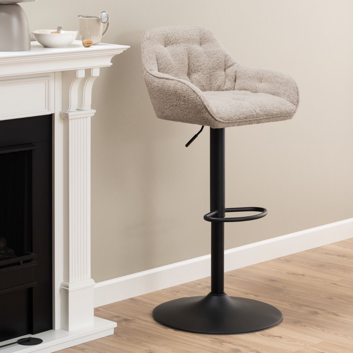 Boucle Fabric Bar Stools in Set Of 2 With Gas-Lift And Swivel Function - Brooke