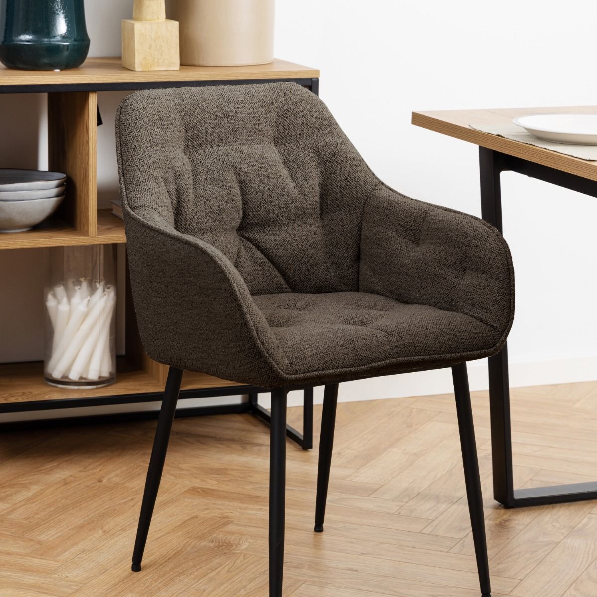 Boucle Fabric Dining Chairs in Set Of 2 With Armrest - Brooke