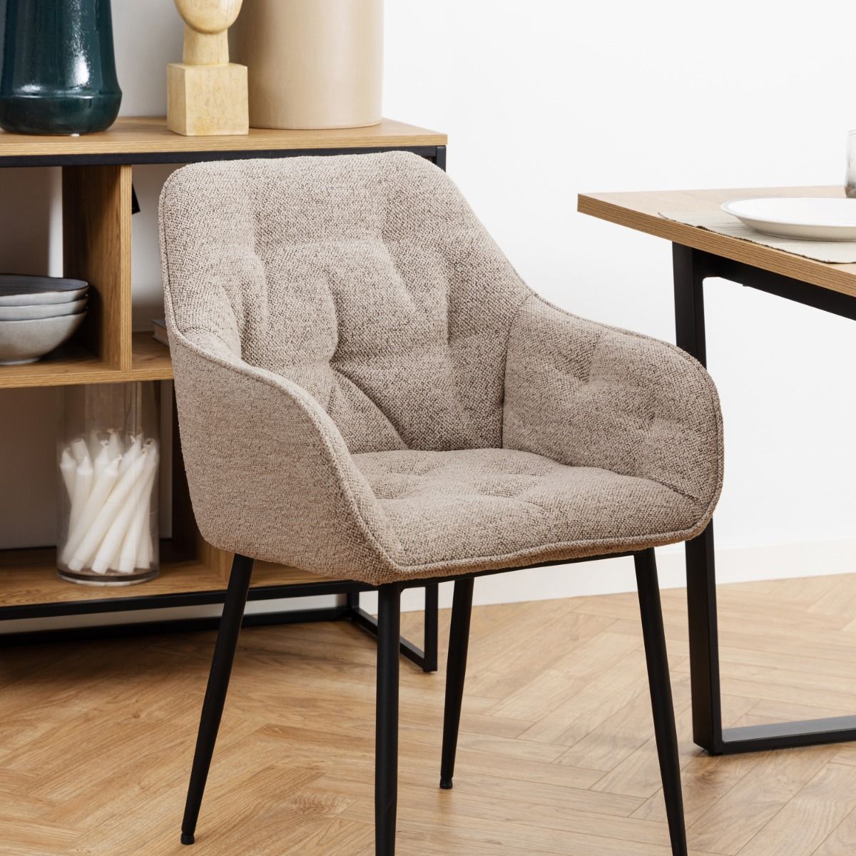 Boucle Fabric Dining Chairs in Set Of 2 With Armrest - Brooke