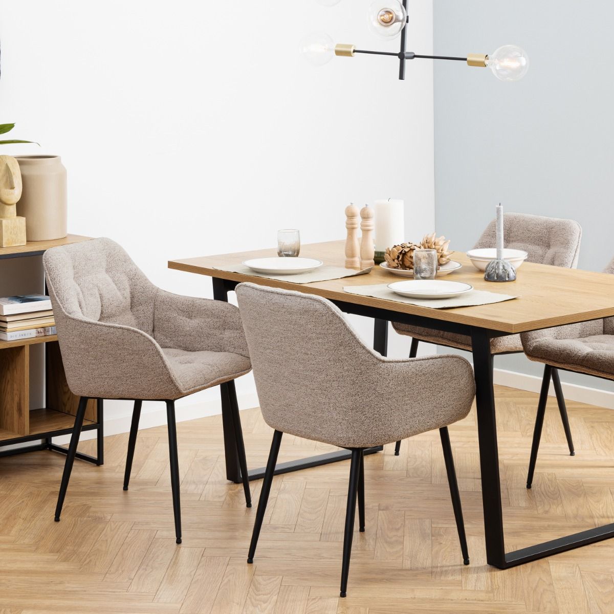 Boucle Fabric Dining Chairs in Set Of 2 With Armrest - Brooke