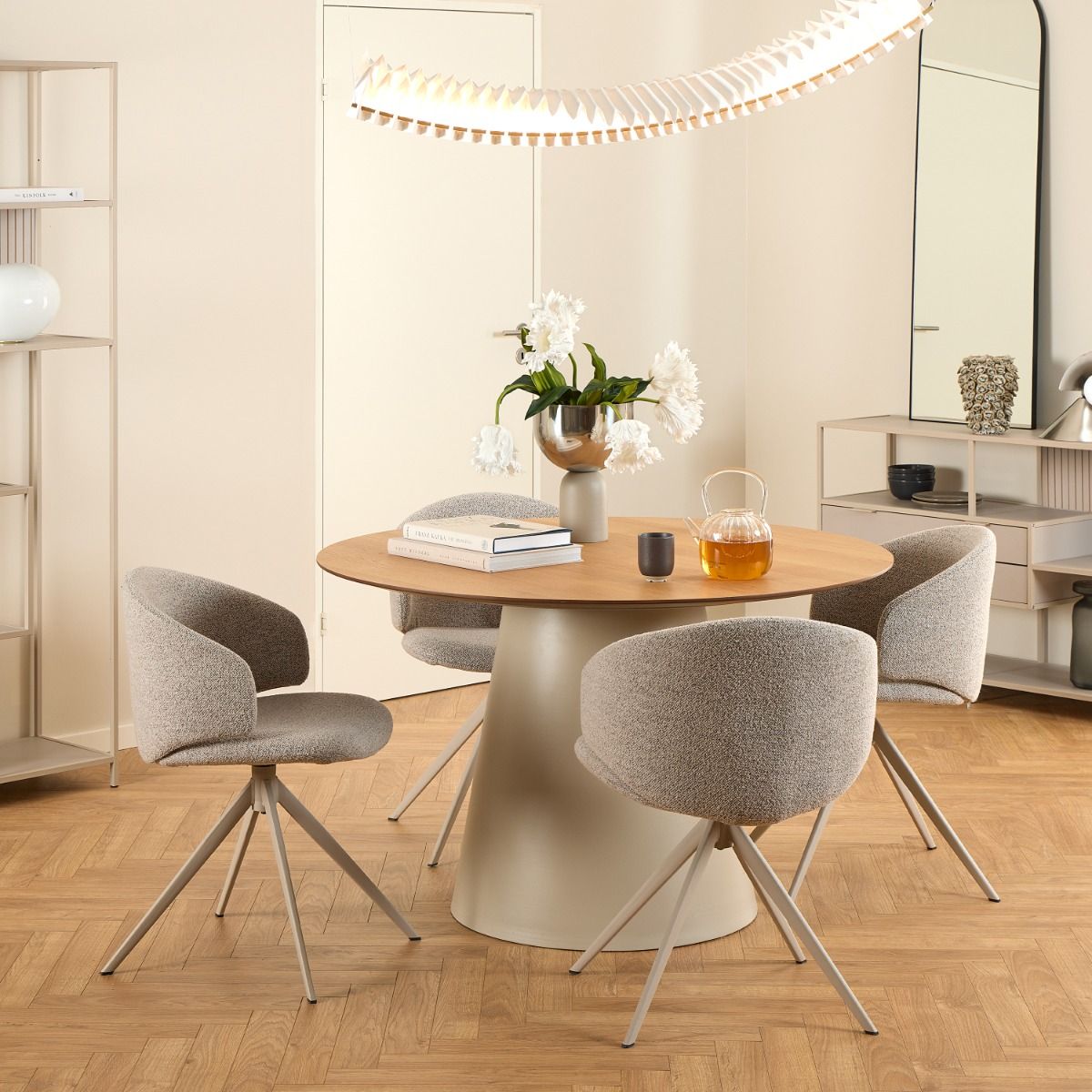 Boucle Fabric Dining Chairs in Set of 2 With Swivel Function - Ella