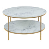 Crystal Clear Marble Effect Glass Top Coffee Table Round With Shelf - Alisma