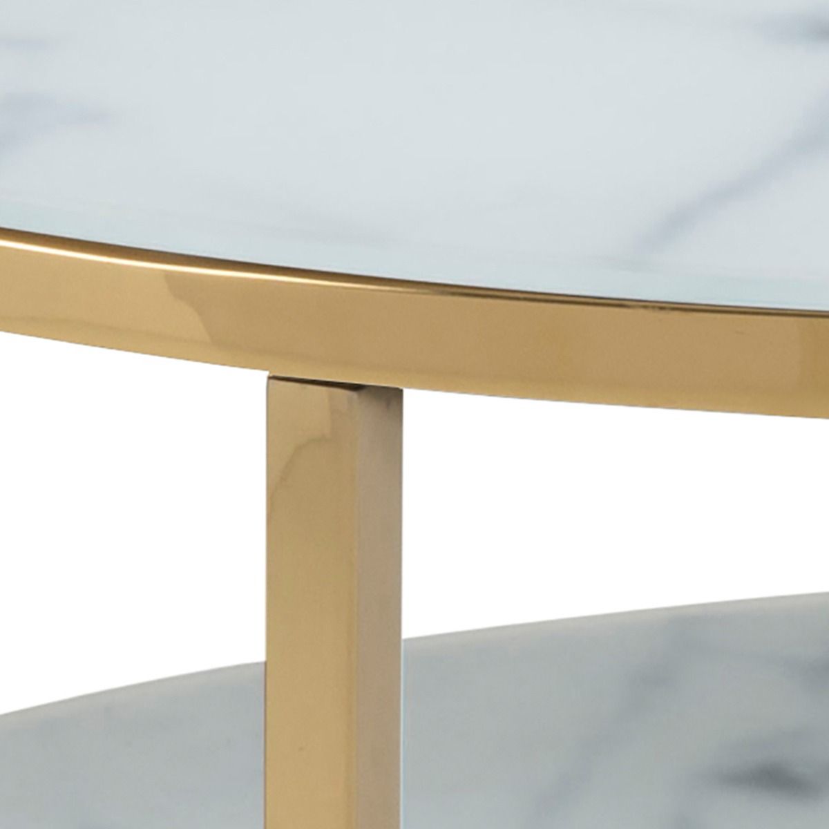 Crystal Clear Marble Effect Glass Top Coffee Table Round With Shelf - Alisma