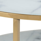 Crystal Clear Marble Effect Glass Top Coffee Table Round With Shelf - Alisma