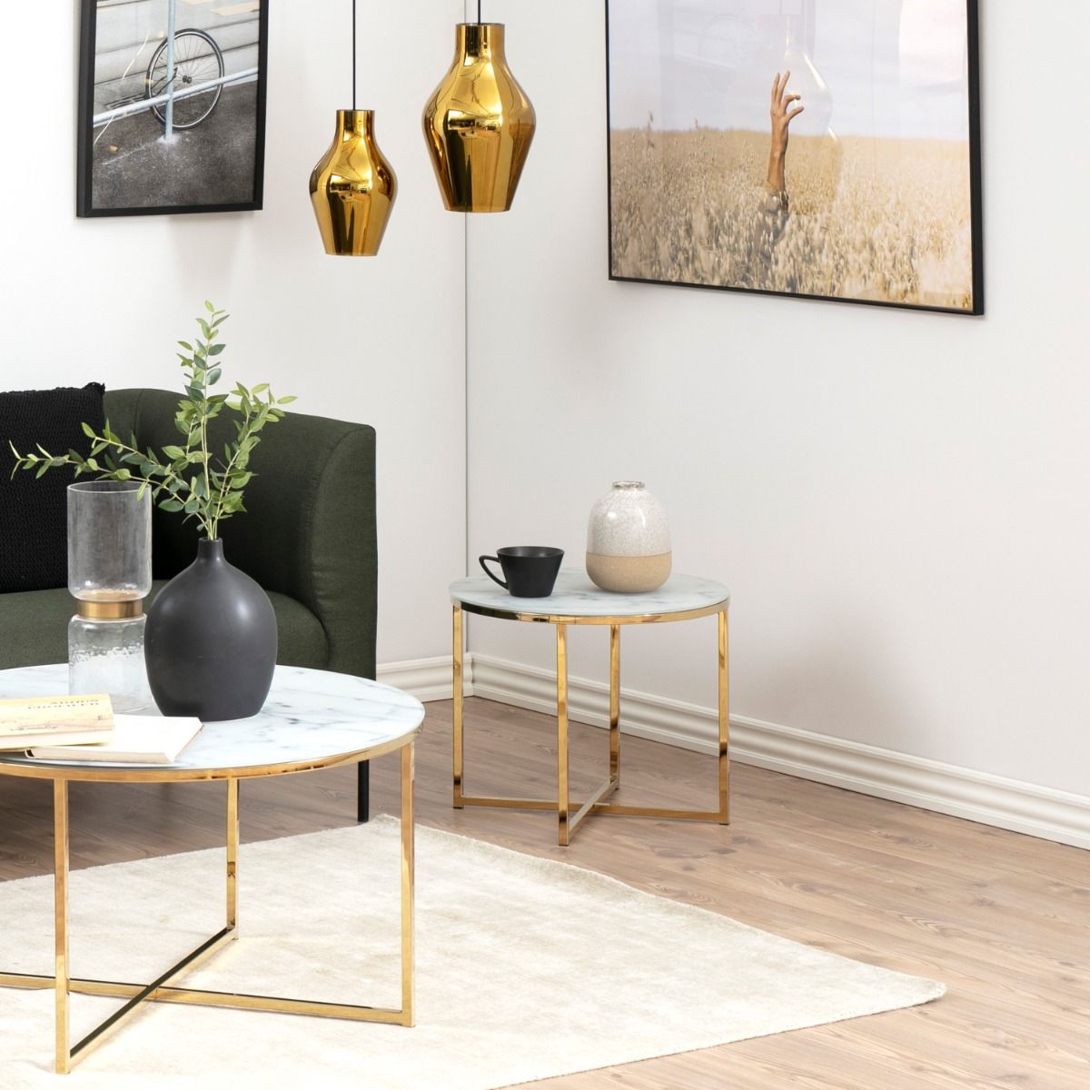 Crystal Clear Marble Effect Glass Top Side Table Round - Alisma