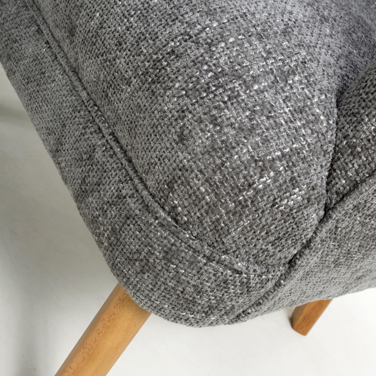 Fabric Armchair In Flax Effect With Natural Rubberwood Legs - Mallory