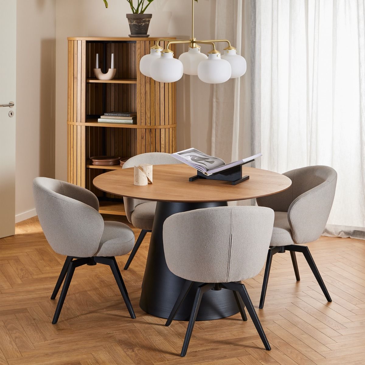 Fabric Dining Chair With Armrest And Swivel Function - Darlene