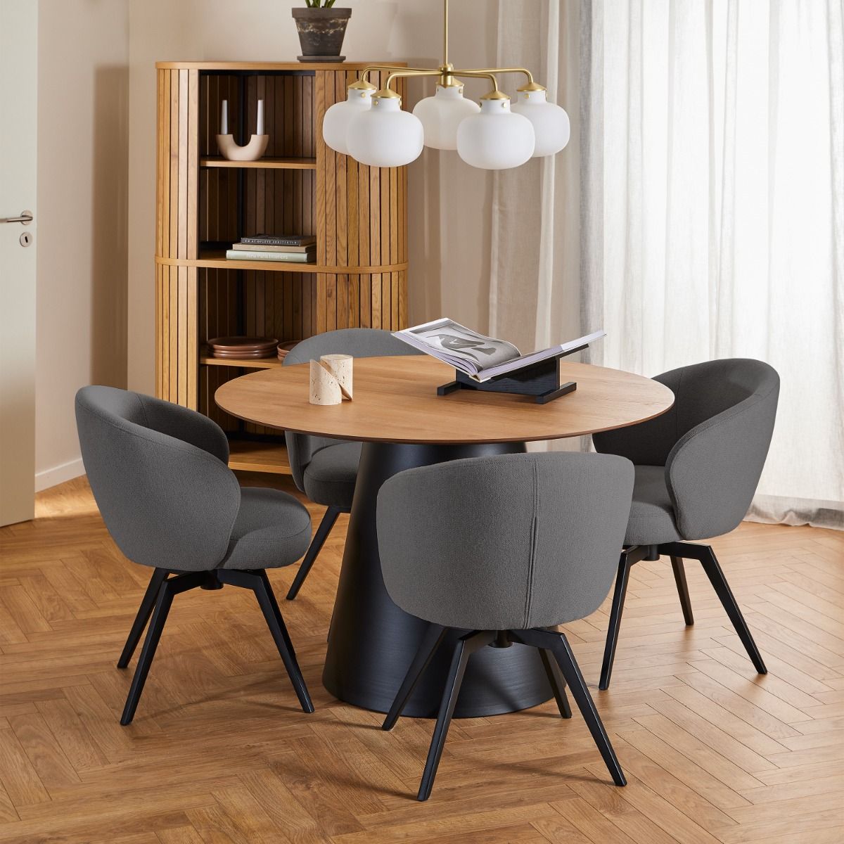Fabric Dining Chair With Armrest And Swivel Function - Darlene