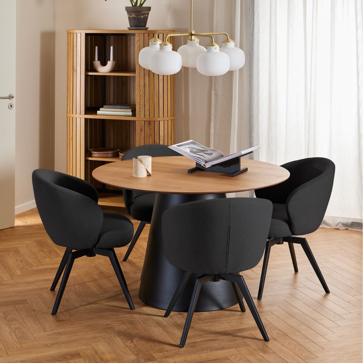Fabric Dining Chair With Armrest And Swivel Function - Darlene