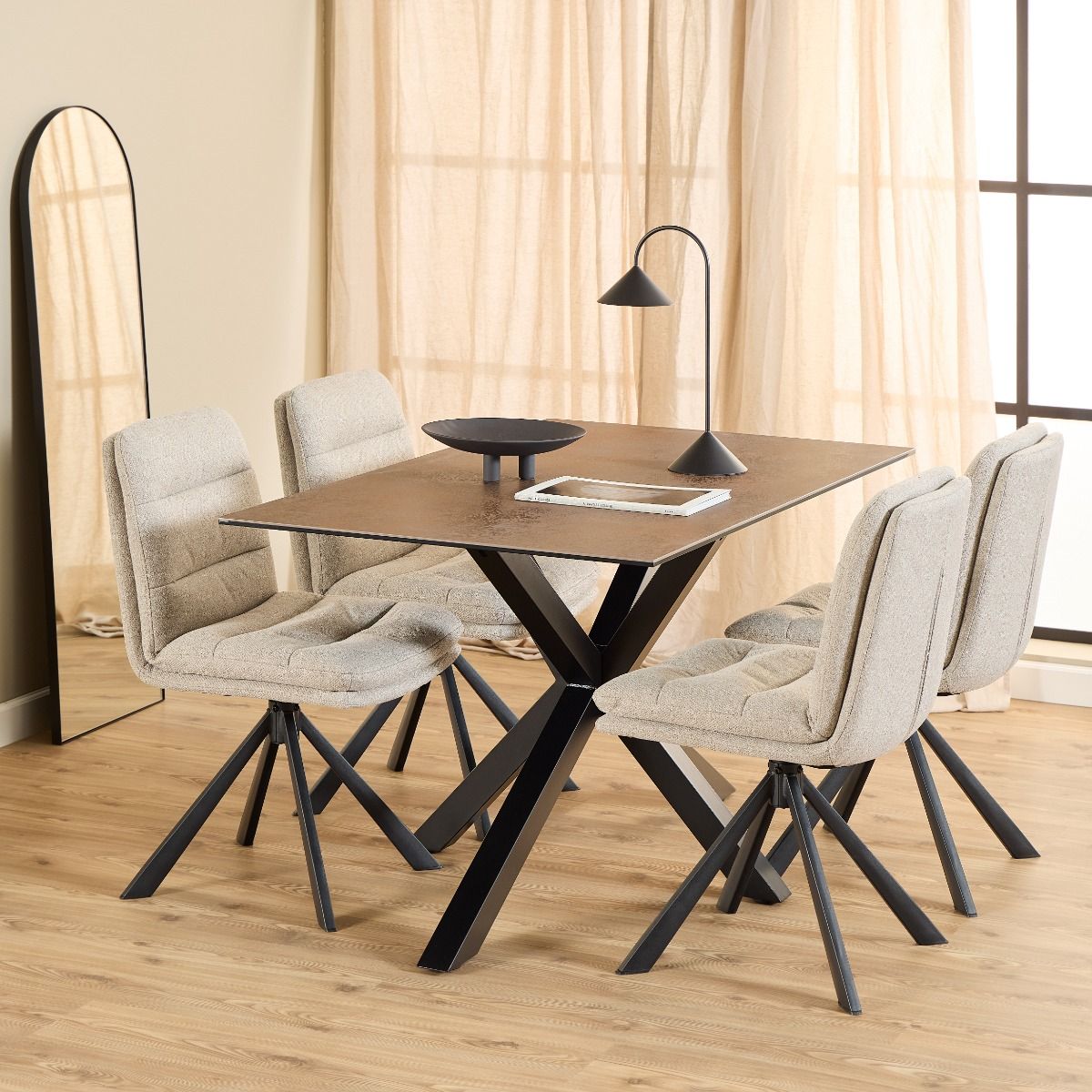 Fabric Dining Chairs in Set of 2 With Swivel Function - Dean