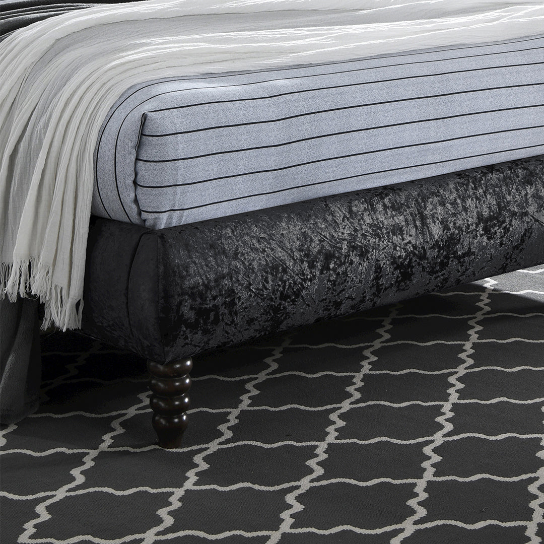 Fabric Double Bed With Wooden Corner Feets - Venice