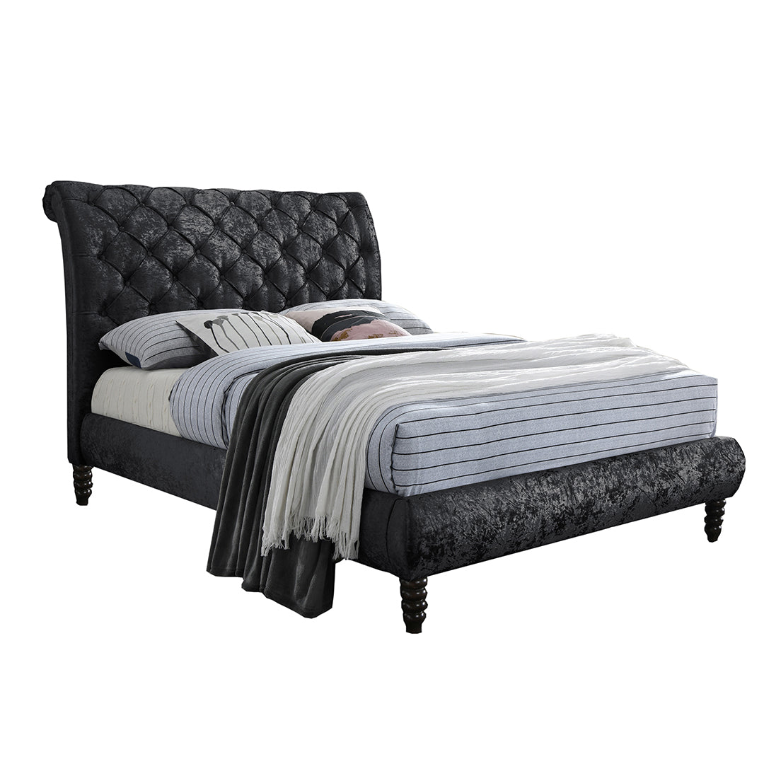 Fabric Double Bed With Wooden Corner Feets - Venice
