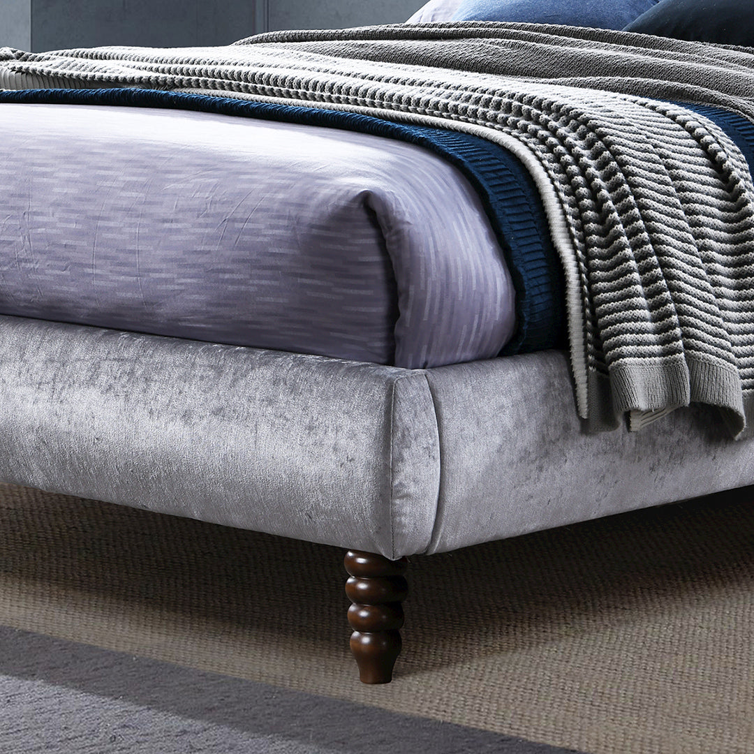 Fabric Double Bed With Wooden Corner Feets - Venice