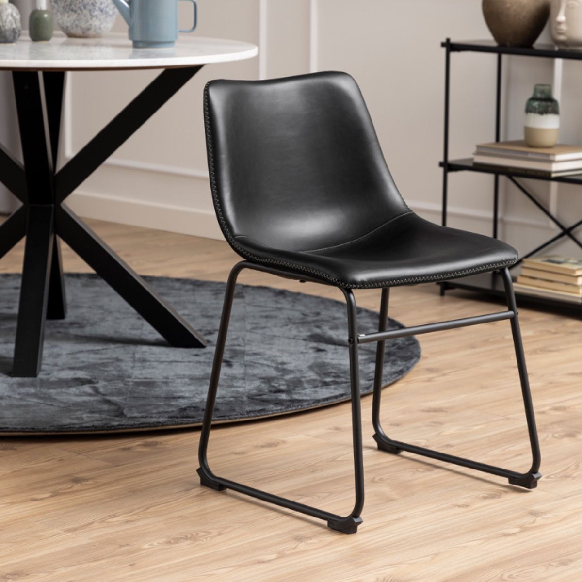 Faux Leather Dining Chairs in Set Of 2 With Cream Stitching - Oregon
