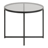 Glass Side Table Round With Black Metal X-Frame - Cross