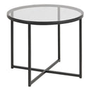 Glass Side Table Round With Black Metal X-Frame - Cross