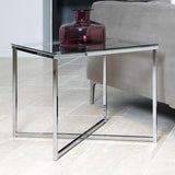 Glass Side Table Square With Chrome Metal X-Frame - Cross