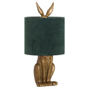 Green Velvet Shade Table Lamp With Hare Resin Base - Antique