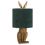 Green Velvet Shade Table Lamp With Hare Resin Base - Antique