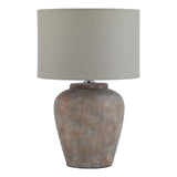 Grey Linen Shade Table Lamp With Brown Ceramic Base - Siena