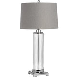 Grey Linen Shade Table Lamp With Clear Glass Base - Roma