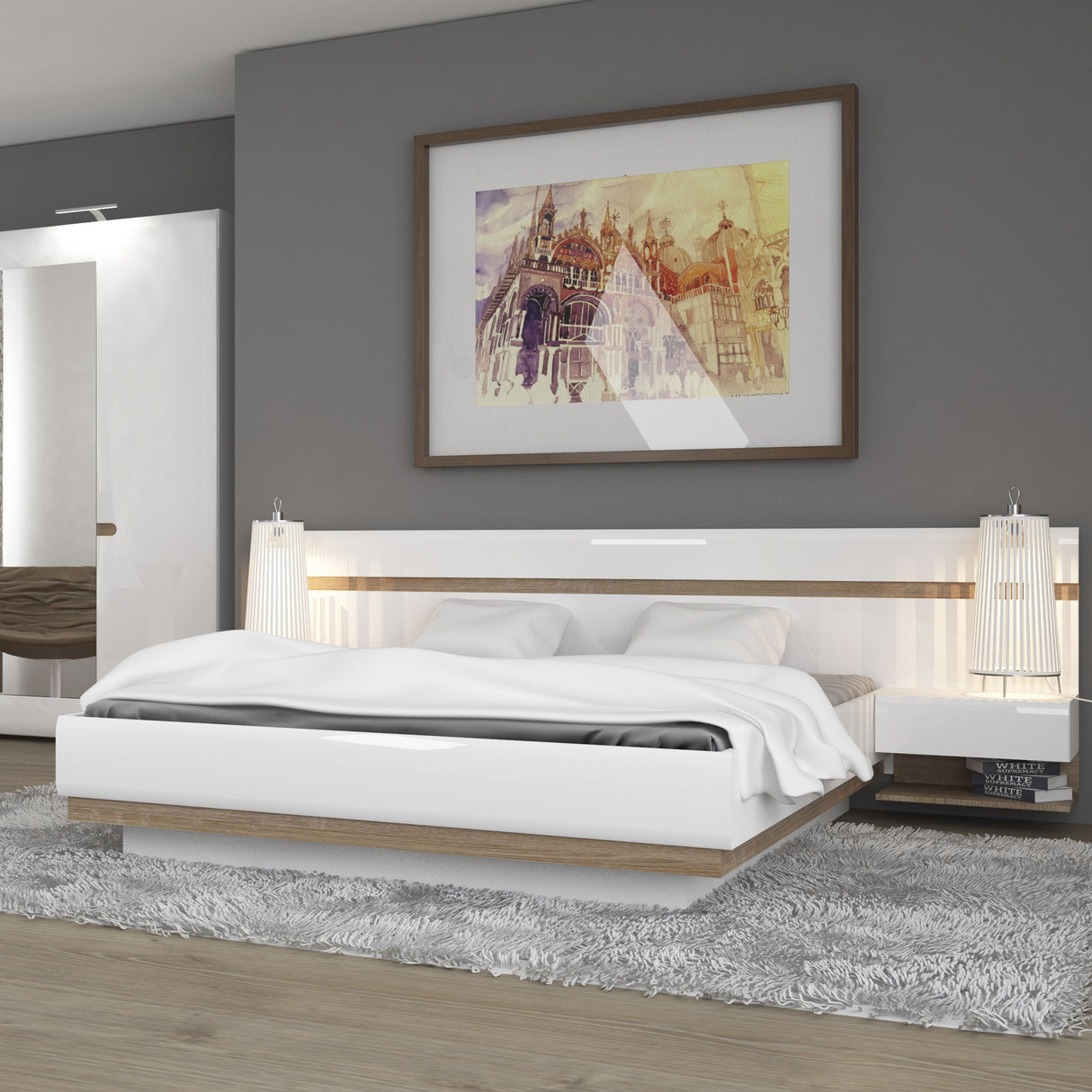 High Gloss Bedside Cabinet for Bed With 1 Drawer - Chelsea