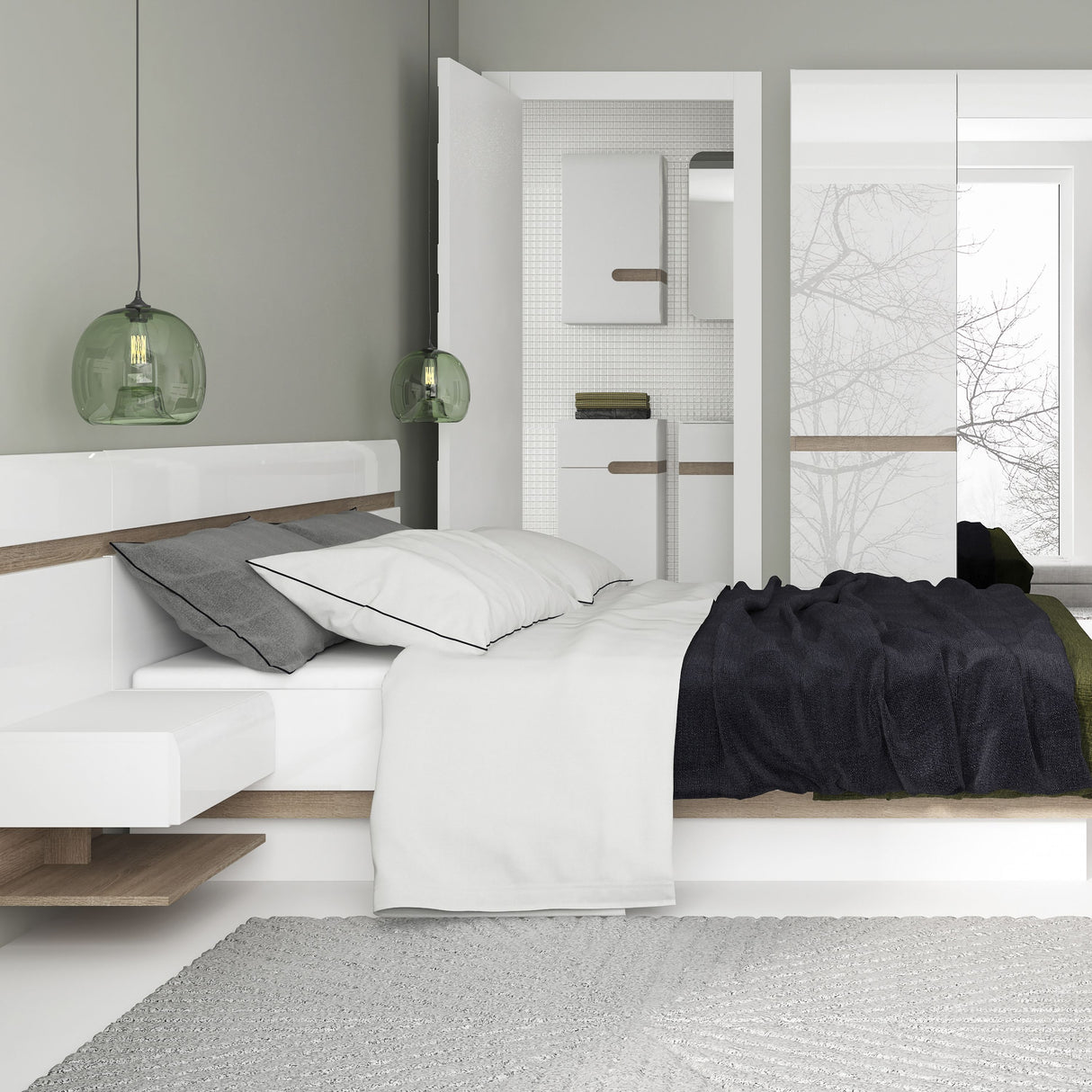 High Gloss Bedside Cabinet for Bed With 1 Drawer - Chelsea
