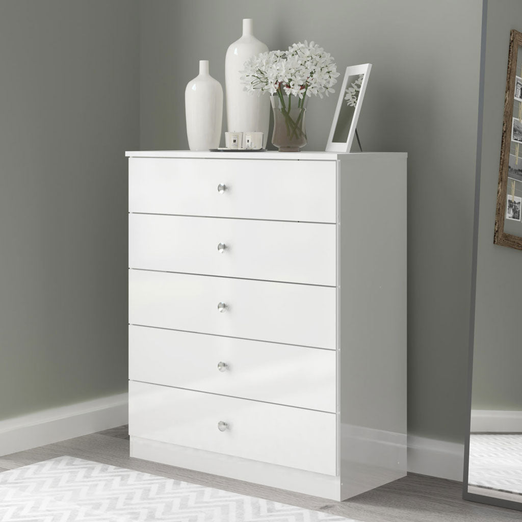 High Gloss Chest Of 5 Drawers - Denver