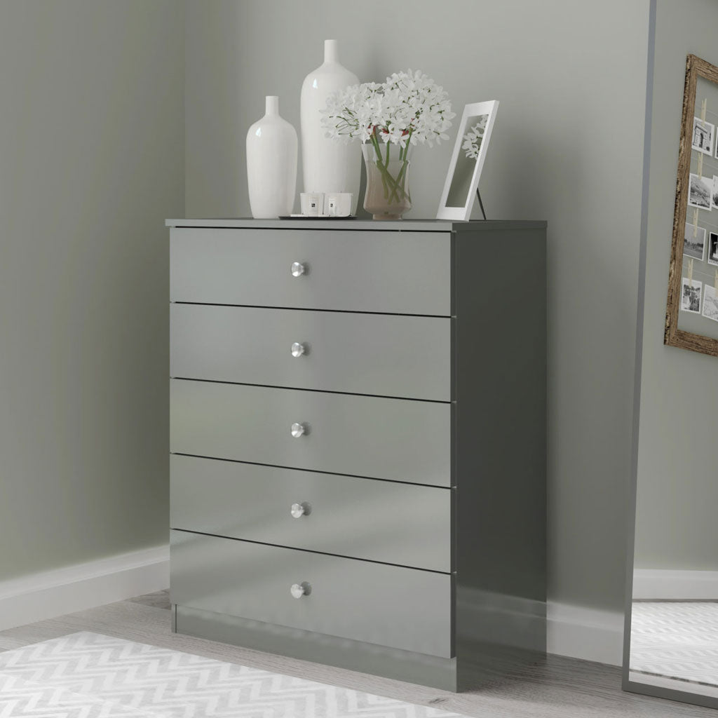 High Gloss Chest Of 5 Drawers - Denver