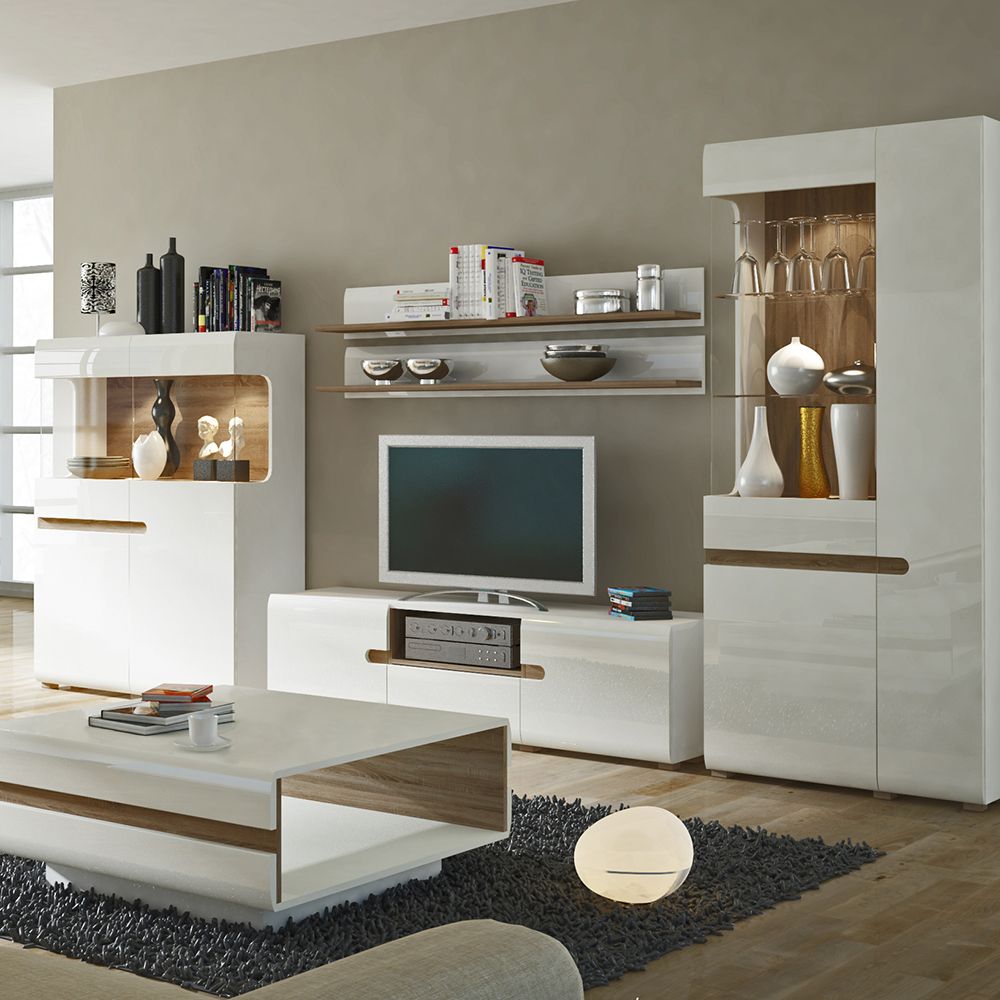 High Gloss Display Cabinet Tall Narrow Left Handed With 3 Doors - Chelsea