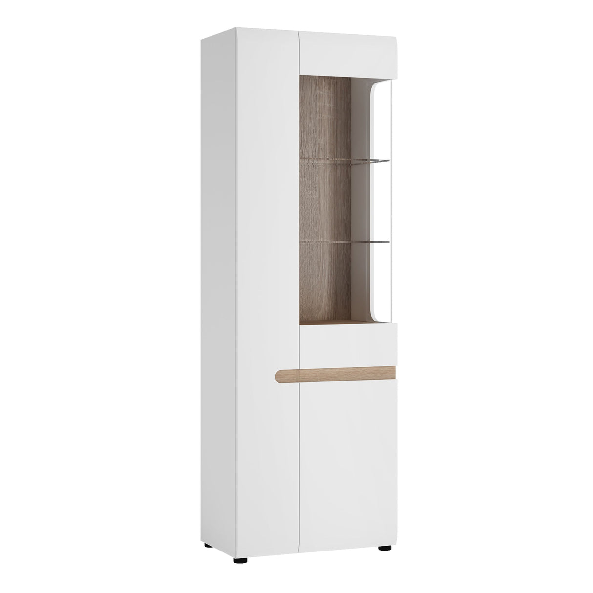 High Gloss Display Cabinet Tall Narrow Left Handed With 3 Doors - Chelsea